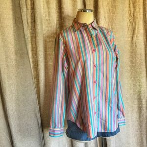 Tailored Shirt Button Down Top Colorful Stripes L